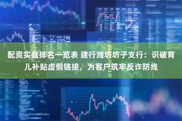 配资实盘排名一览表 建行潍坊坊子支行：识破育儿补贴虚假链接，为客户筑牢反诈防线